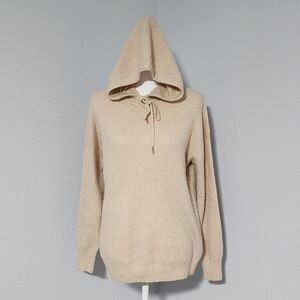 Vintage Y2k Rachel Zoe Beige Wool Blend Waffle Knit Hooded Sweater Size Medium